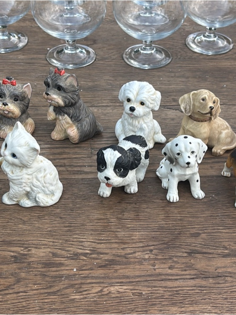 Homco Assorted Ceramic Puppy and Kitten Figurine Set - White, Black, Brown,